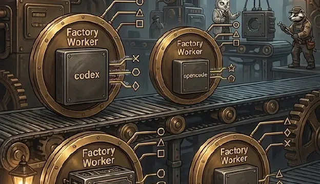 Retrofuturist Gas City diagram showing layers of agentic engineering orchestration.