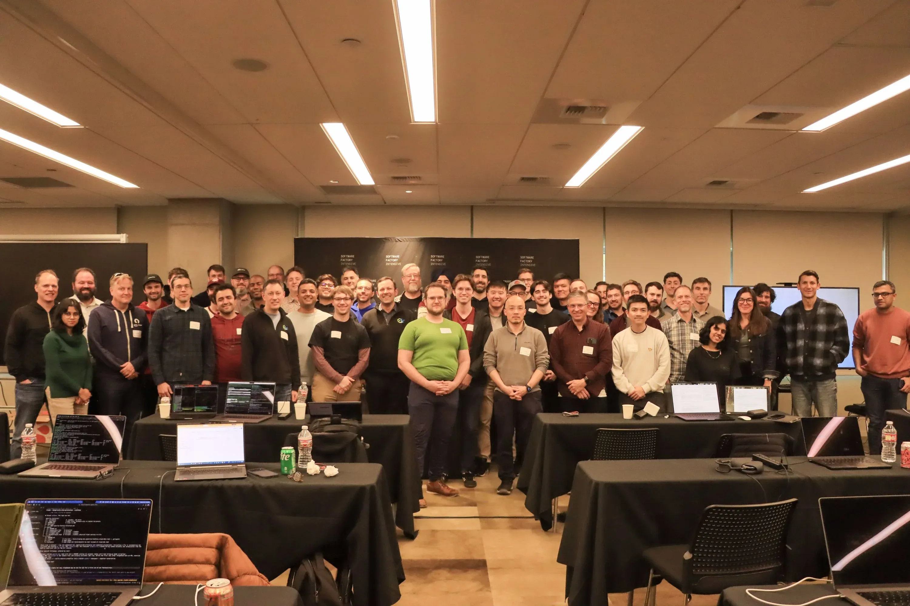 Group photo of a Seattle software innovators meetup in a classroom.